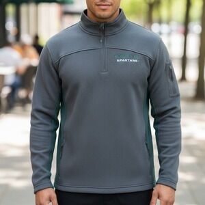 Michigan State Spartans Mens Campus Heritage 1/4 Zip Pullover Jacket Grey Green‎